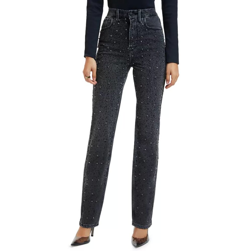 Good American Black Straight Leg Jeans